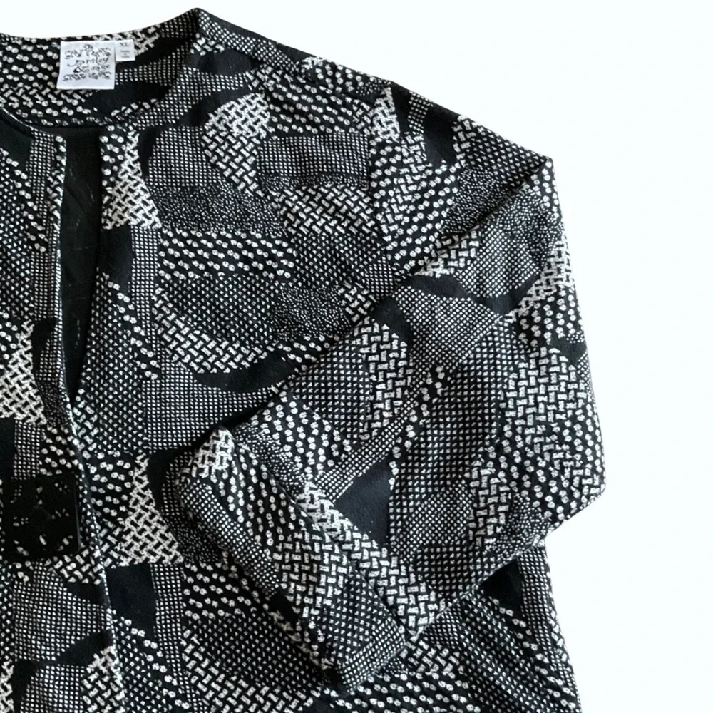 Parsley & Sage Jacket Wms XL Black White Geometric Patchwork Lagenlook Boho